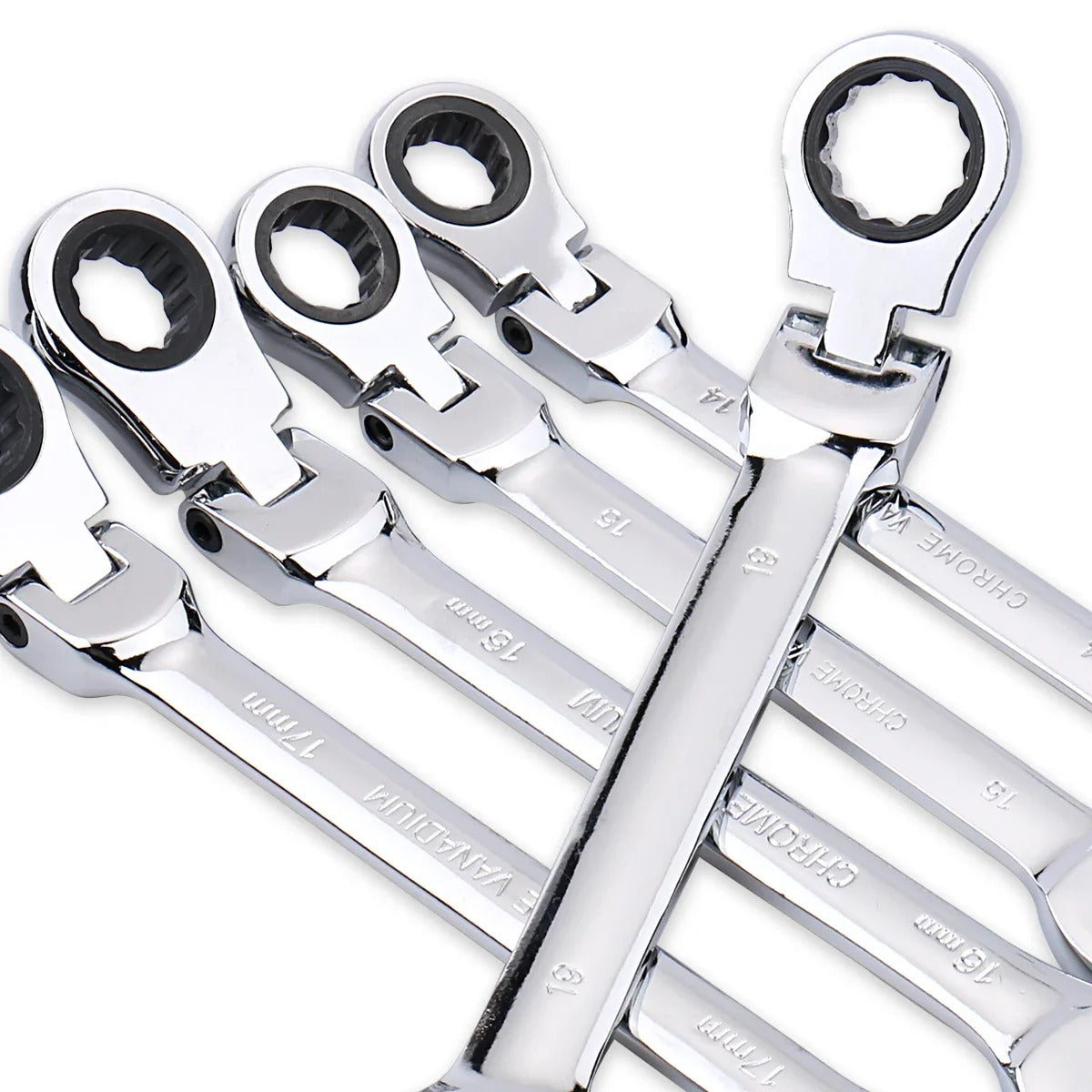 72-Tooth Ratchet Spanner — Flexible Head Wrench, 6–27mm Mirror Finish